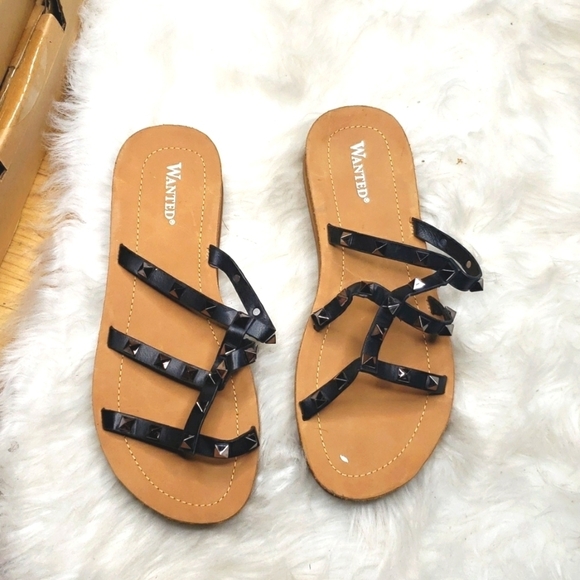 WANTED Women's Cove Studded Sandals black silver 6 new - Picture 10 of 12